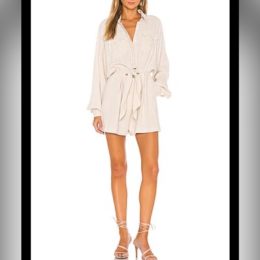 Revolve ELLIATT tie waist long sleeve one piece romper with pockets playsuit L